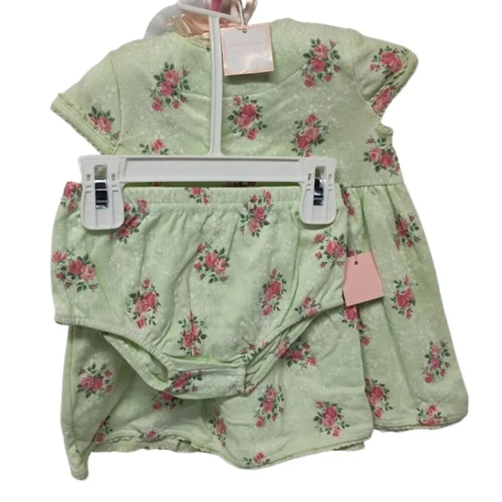 First Impressions 100% Cotton 3 Piece 0-3 Month Dress, Bottoms, and Hat NWT